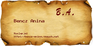 Bencz Anina névjegykártya